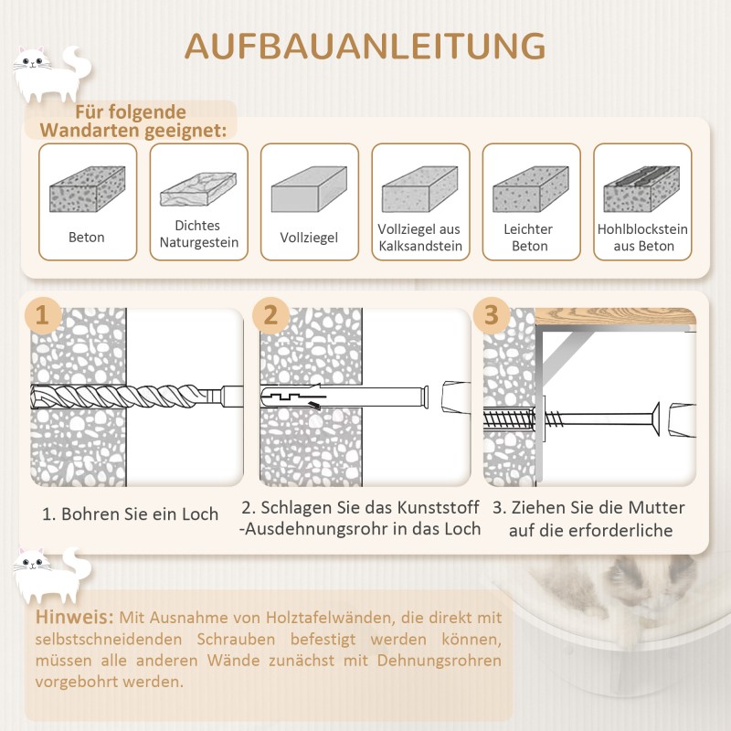 Kissan seinähylly lepotaso MDF/fleece 41 x 28 x 21 cm valkoinen, enintään 10 kg