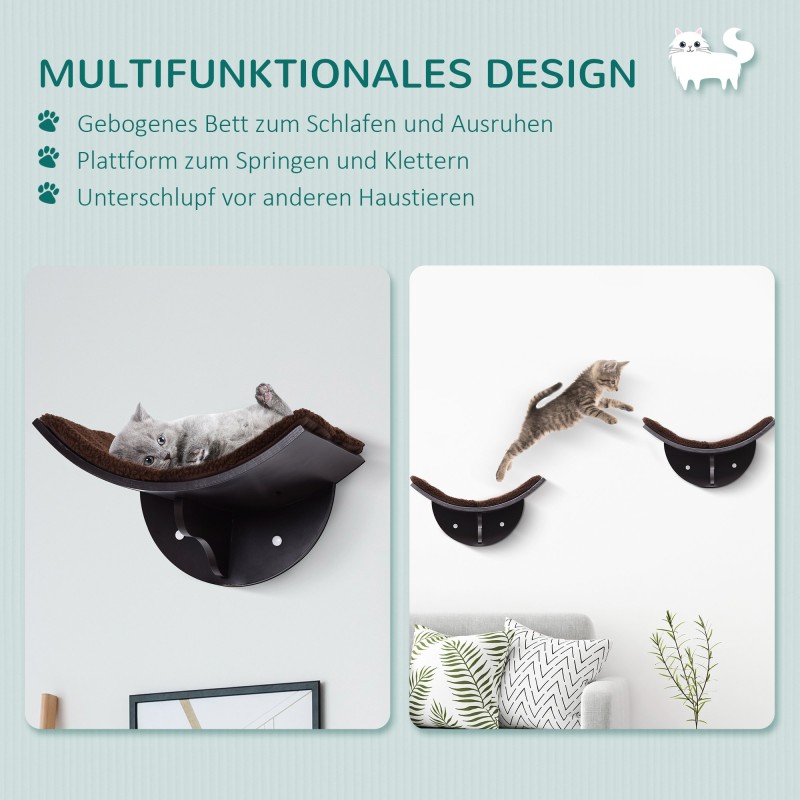 Kissan seinätaso ja leposänky, MDF/fleece, 41 x 28 x 21 cm, ruskea