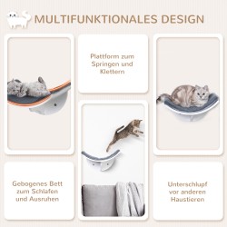 Seinään kiinnitettävä kissan lepotaso MDF/fleece 41 x 28 x 21 cm harmaa