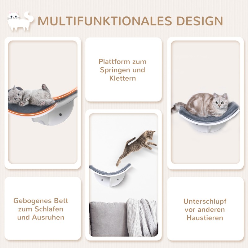 Seinään kiinnitettävä kissan lepotaso MDF/fleece 41 x 28 x 21 cm harmaa