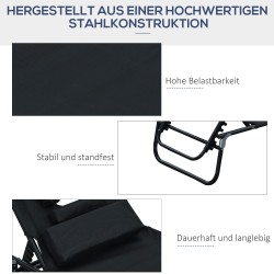 Taitettava aurinkotuoli puutarhaan 4-asentoinen selkänoja kasvoaukolla 190 cm musta max 120 kg