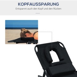 Taitettava aurinkotuoli puutarhaan 4-asentoinen selkänoja kasvoaukolla 190 cm musta max 120 kg