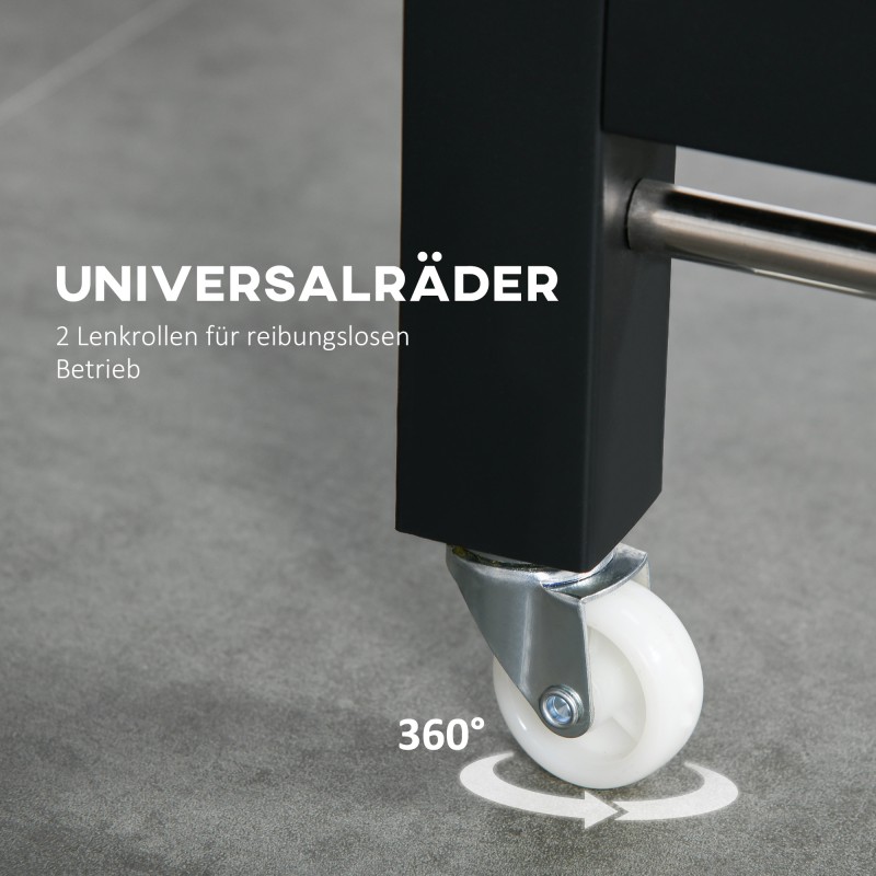 Taitettava ruokapöytä pyörillä, teollinen metallirunko ja puukansi, 118 x 70 x 76,5 cm, ruskea