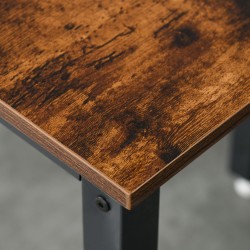 Taitettava ruokapöytä pyörillä, teollinen metallirunko ja puukansi, 118 x 70 x 76,5 cm, ruskea