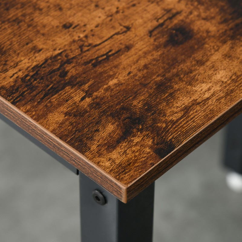 Taitettava ruokapöytä pyörillä, teollinen metallirunko ja puukansi, 118 x 70 x 76,5 cm, ruskea