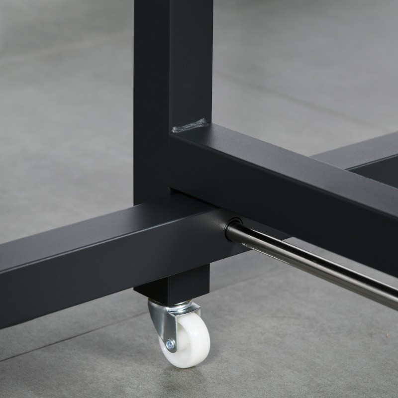 Taitettava ruokapöytä pyörillä, teollinen metallirunko ja puukansi, 118 x 70 x 76,5 cm, ruskea