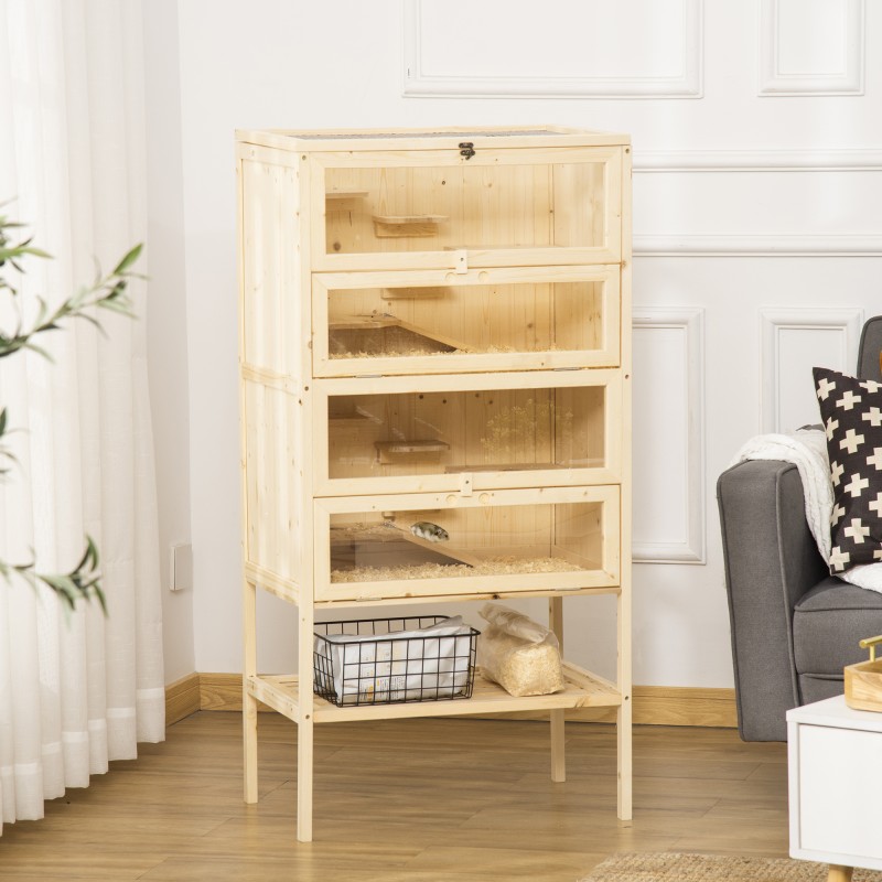 Hamsterihäkki ja pieneläinhäkki 5 tasoa kuusipuuta 60 x 40 x 120 cm luonnonsävy