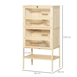 Hamsterihäkki ja pieneläinhäkki 5 tasoa kuusipuuta 60 x 40 x 120 cm luonnonsävy