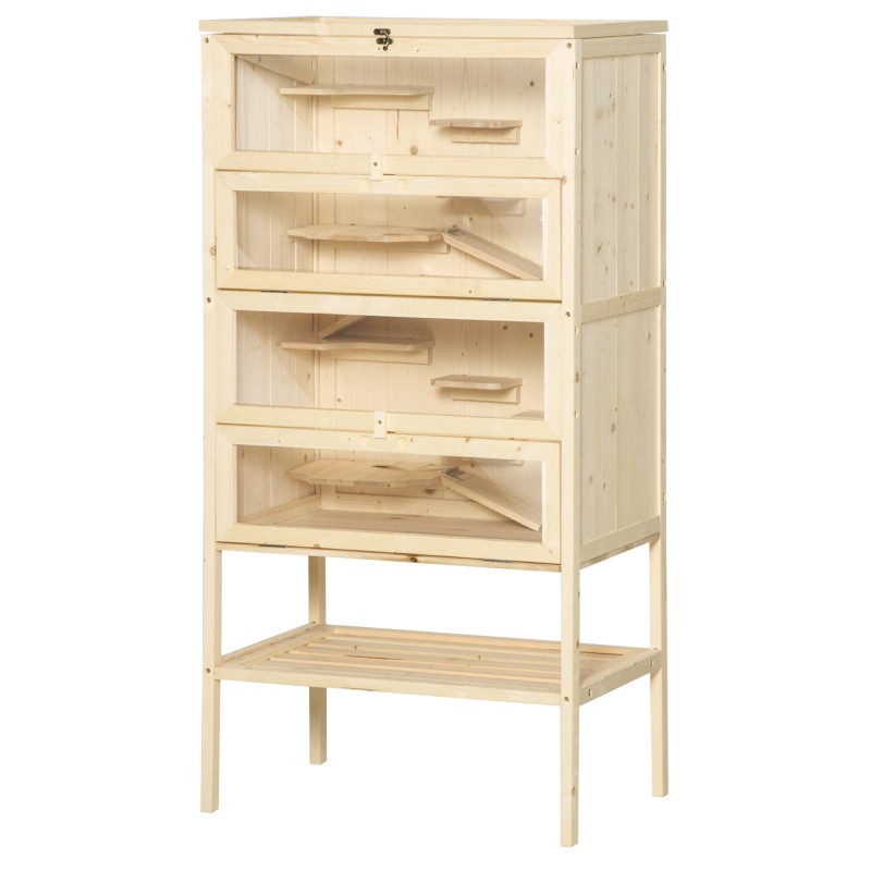 Hamsterihäkki ja pieneläinhäkki 5 tasoa kuusipuuta 60 x 40 x 120 cm luonnonsävy