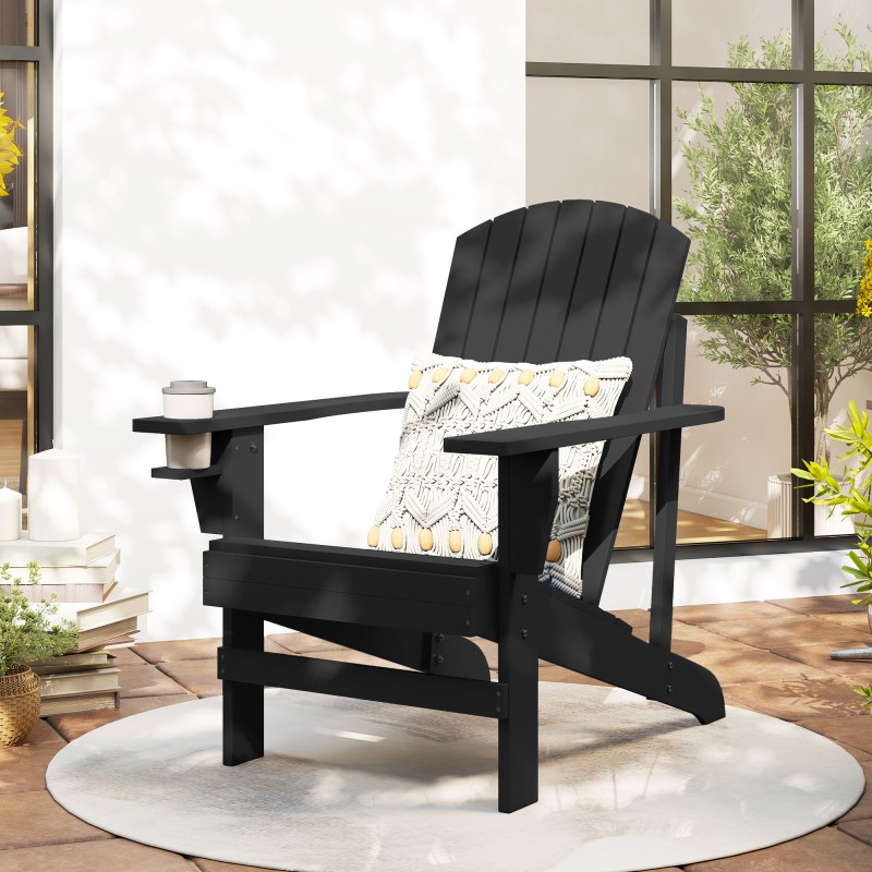 Adirondack puutarhatuoli mukitelineellä, tannenpuu, 72 x 95 x 93 cm, musta
