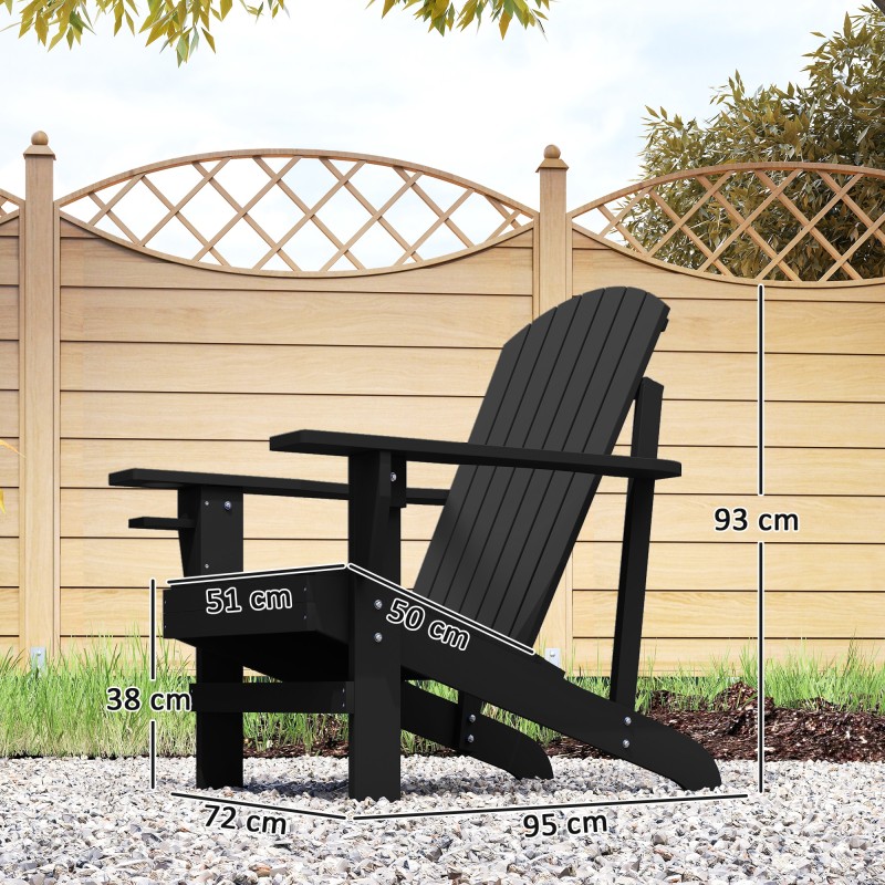 Adirondack puutarhatuoli mukitelineellä, tannenpuu, 72 x 95 x 93 cm, musta