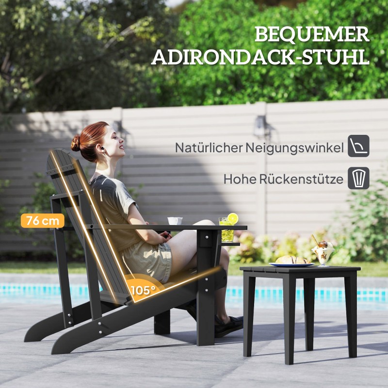 Adirondack puutarhatuoli mukitelineellä, tannenpuu, 72 x 95 x 93 cm, musta