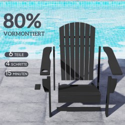 Adirondack puutarhatuoli mukitelineellä, tannenpuu, 72 x 95 x 93 cm, musta
