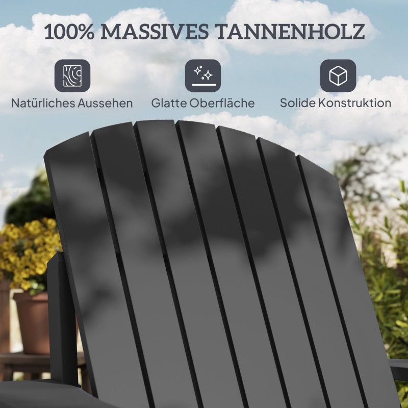 Adirondack puutarhatuoli mukitelineellä, tannenpuu, 72 x 95 x 93 cm, musta