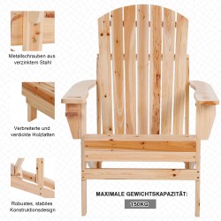 Adirondack-puutarhatuoli mukitelineellä, massiivipuuta, ulkokäyttöön, luonnonvärinen, 72,5 x 97 x 93 cm