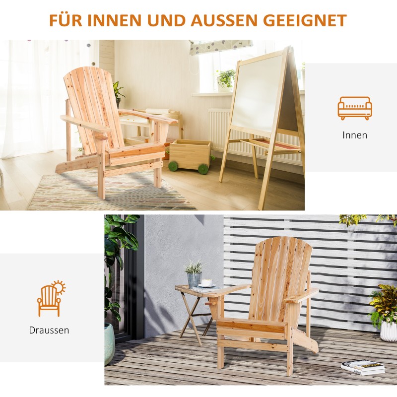 Adirondack-puutarhatuoli mukitelineellä, massiivipuuta, ulkokäyttöön, luonnonvärinen, 72,5 x 97 x 93 cm