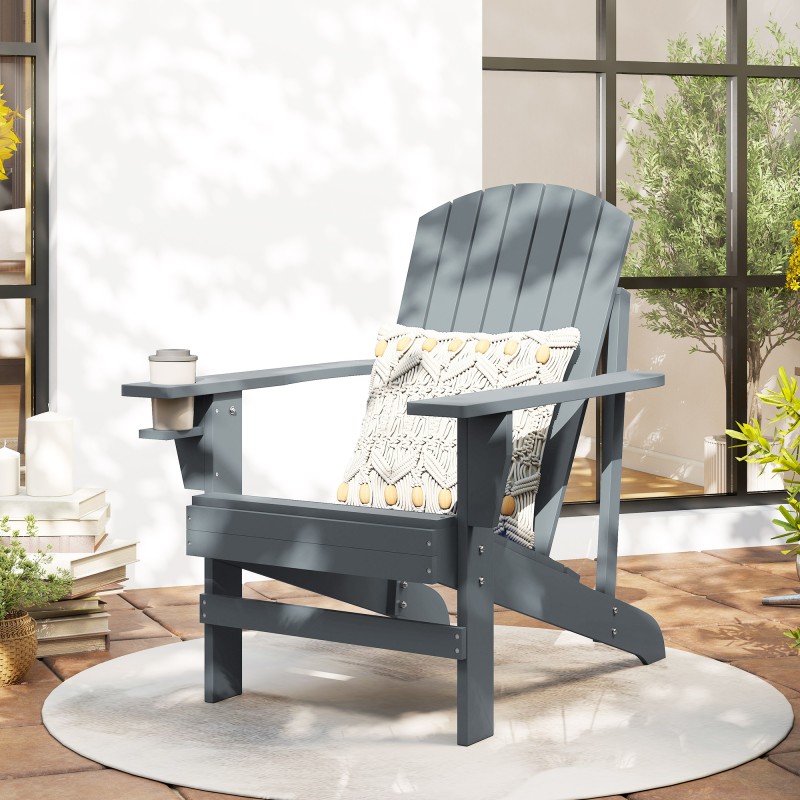 Adirondack puinen puutarhatuoli mukitelineellä, tannenpuu, tummanharmaa 72 x 95 x 93 cm