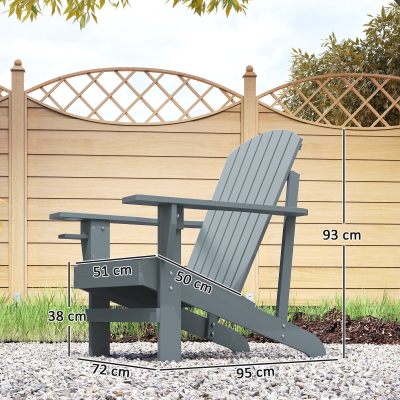 Adirondack puinen puutarhatuoli mukitelineellä, tannenpuu, tummanharmaa 72 x 95 x 93 cm