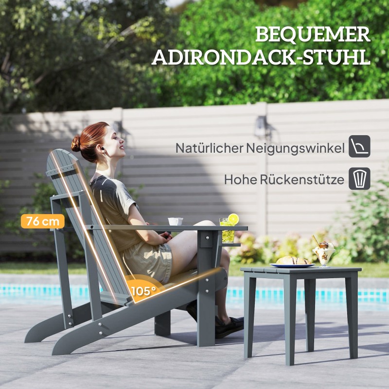 Adirondack puinen puutarhatuoli mukitelineellä, tannenpuu, tummanharmaa 72 x 95 x 93 cm