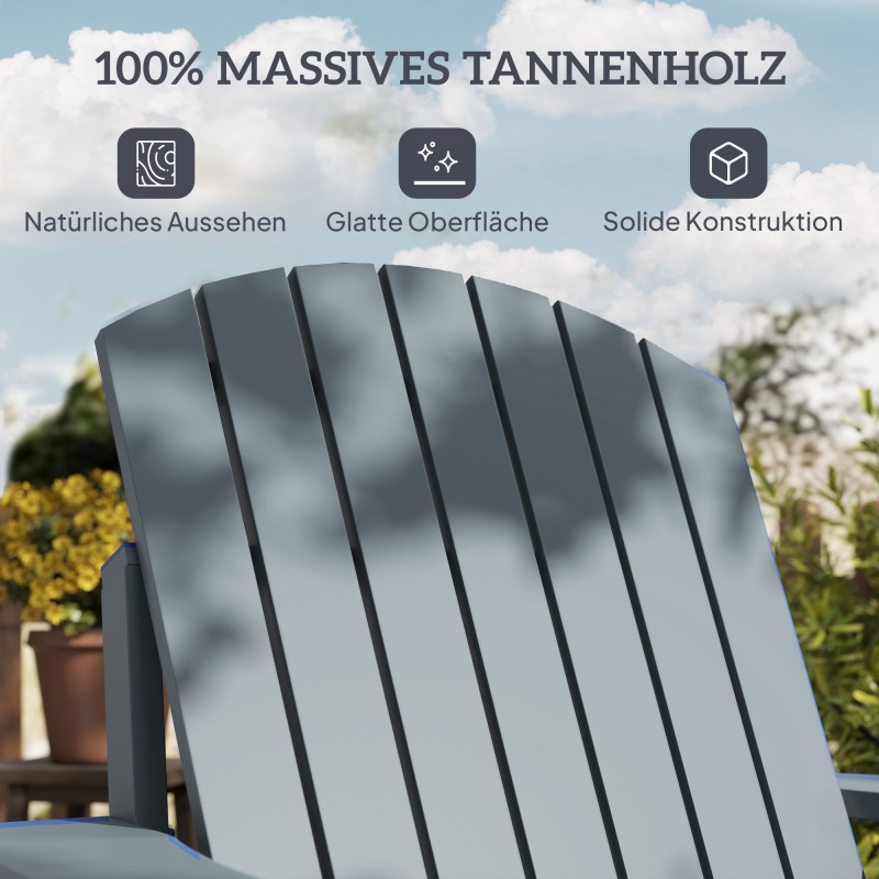 Adirondack puinen puutarhatuoli mukitelineellä, tannenpuu, tummanharmaa 72 x 95 x 93 cm