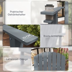 Adirondack puinen puutarhatuoli mukitelineellä, tannenpuu, tummanharmaa 72 x 95 x 93 cm