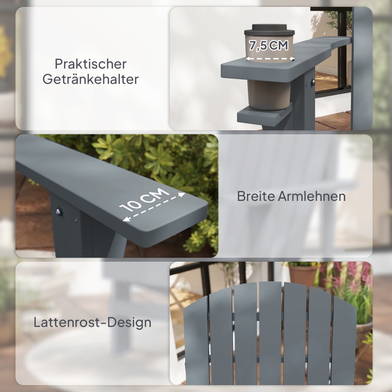 Adirondack puinen puutarhatuoli mukitelineellä, tannenpuu, tummanharmaa 72 x 95 x 93 cm