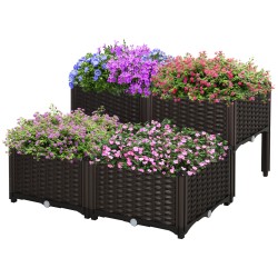 Korkea istutuslaatikko 4 kpl rattan tyyli HDPE muovi vedenpoistoaukot 40 x 40 x 44 cm ruskea
