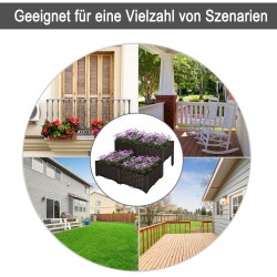 Korkea istutuslaatikko 4 kpl, rattan-tyyli, HDPE-muovi, vedenpoistoaukot, 40 x 40 x 44 cm, ruskea