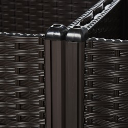 Korkea istutuslaatikko 4 kpl, rattan-tyyli, HDPE-muovi, vedenpoistoaukot, 40 x 40 x 44 cm, ruskea