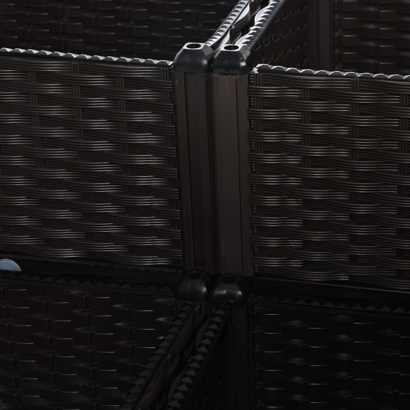 Korkea istutuslaatikko 4 kpl, rattan-tyyli, HDPE-muovi, vedenpoistoaukot, 40 x 40 x 44 cm, ruskea