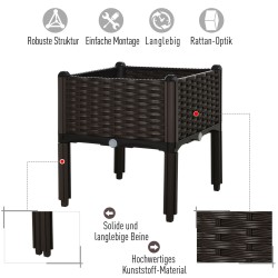 Korotettu istutuslaatikko ulkokäyttöön, muovi rottinkijäljitelmä, 40 x 40 x 44 cm, 2 kpl, tummanruskea