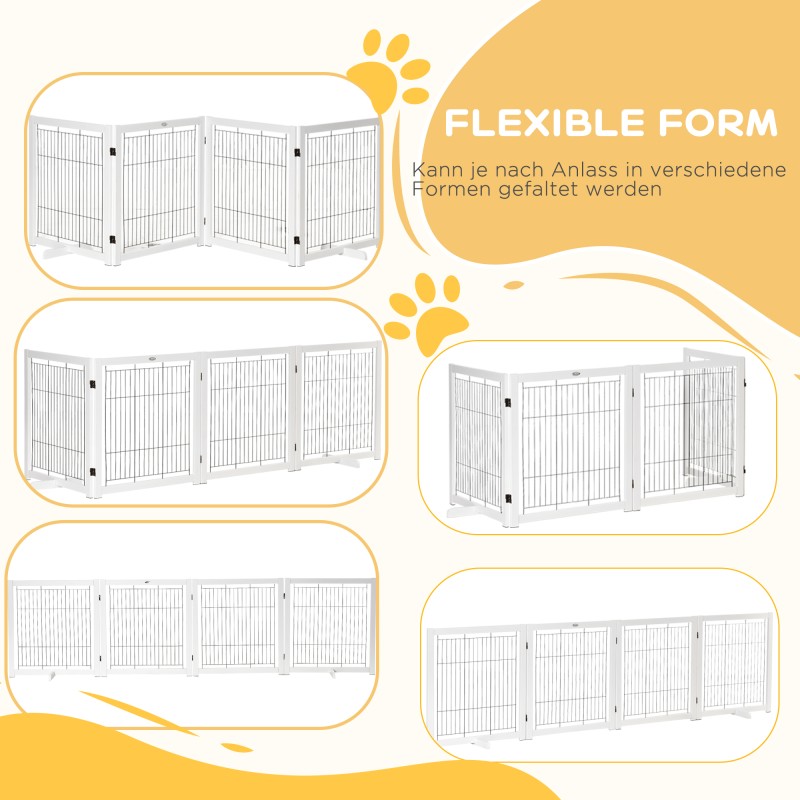 Koiraportti / koira-aitaelementti puu ja teräs 305 x 82 cm 4 paneelia valkoinen