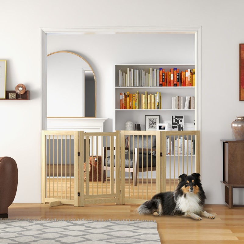 Koiraportti keskikokoisille koirille, mäntypuu, vapaasti seisova ja taittuva ovi- ja tukijaloilla, 220x36x91 cm, luonnonpuu