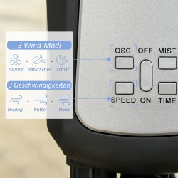 Lattiatuuletin ja ilmankostutin 2,8 L säiliöllä, 3 tilaa, kaukosäädin, musta Ø44,5 x 120 cm