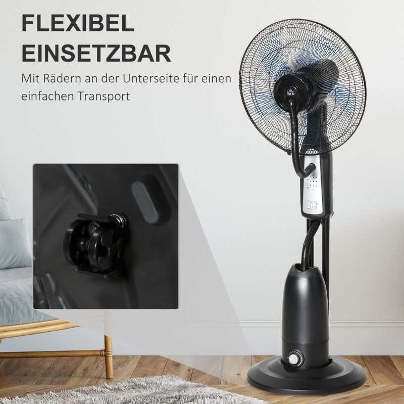 Lattiatuuletin ja ilmankostutin 2,8 L säiliöllä, 3 tilaa, kaukosäädin, musta Ø44,5 x 120 cm