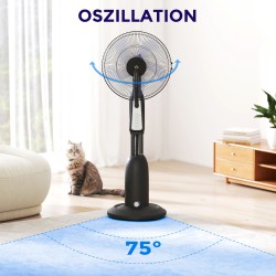 Pylvästuuletin sumutustoiminnolla 3 l vesisäiliö 3 nopeutta 75° kääntyvä musta