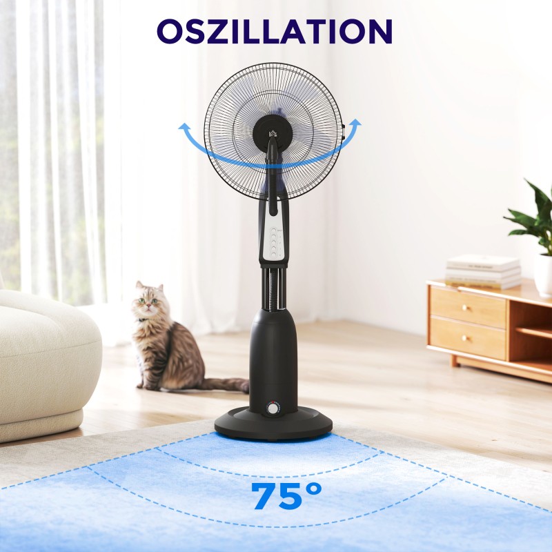 Pylvästuuletin sumutustoiminnolla 3 l vesisäiliö 3 nopeutta 75° kääntyvä musta