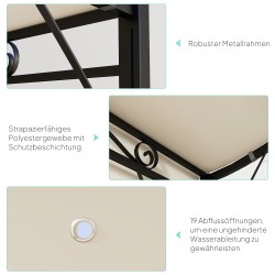 Puutarhapaviljonki käännettävällä lisäkatolla 3 x 2,5 m teräsrunkoinen musta/kermanvalkoinen