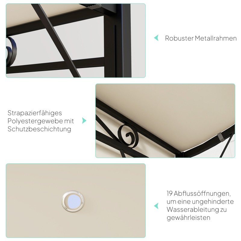 Puutarhapaviljonki käännettävällä lisäkatolla 3 x 2,5 m teräsrunkoinen musta/kermanvalkoinen