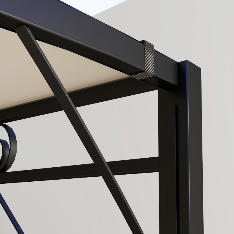 Puutarhapaviljonki käännettävällä lisäkatolla 3 x 2,5 m teräsrunkoinen musta/kermanvalkoinen