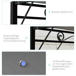 Puutarhapaviljonki seinäkiinnityksellä teräsrunko 3 x 2,5 m tummanharmaa/musta