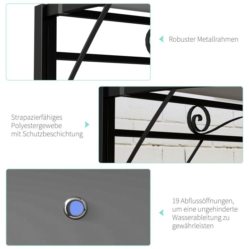 Puutarhapaviljonki seinäkiinnityksellä teräsrunko 3 x 2,5 m tummanharmaa/musta