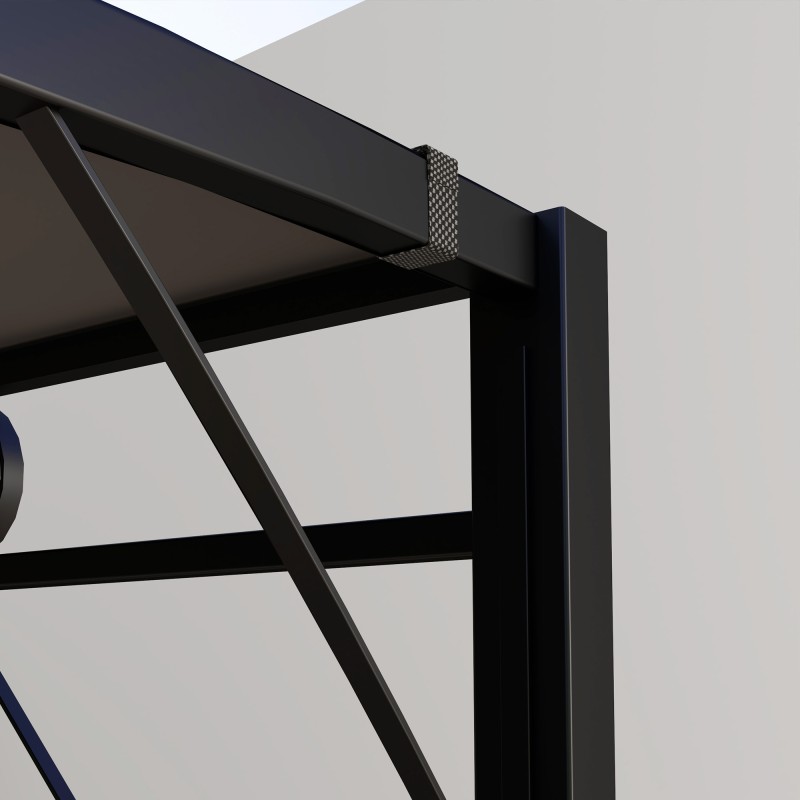 Puutarhapaviljonki seinäkiinnityksellä teräsrunko 3 x 2,5 m tummanharmaa/musta