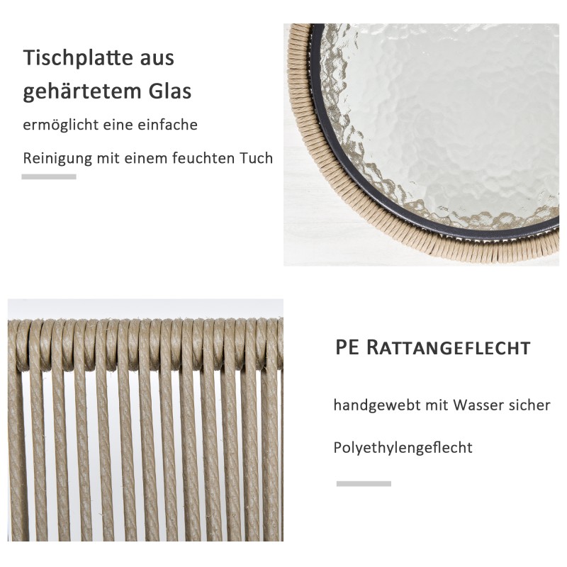 3-osainen polyrottinki oleskeluryhmä ulos, 2 tuolia ja pöytä, tyynyt, harmaa/khaki