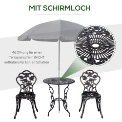 Puutarhakalustesetti 2 hengelle, pyöreä pöytä ja 2 tuolia, alumiini/metalli, pronssi