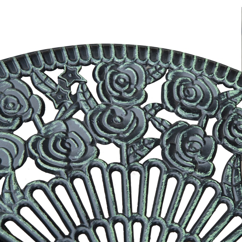 Bistrosetti puutarhakalustesetti 2 hengelle, valualumiini/valurauta, 3 osaa, antiikinvihreä