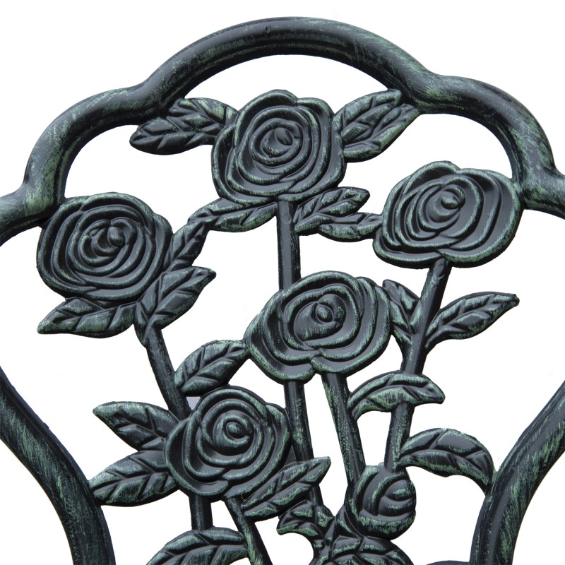 Bistrosetti puutarhakalustesetti 2 hengelle, valualumiini/valurauta, 3 osaa, antiikinvihreä