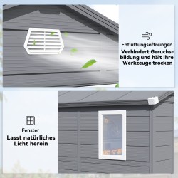 Pihavarasto puutarhatyökaluille, kierrätetty polypropeeni ja alumiini, 240 x 190 x 228 cm, tummanharmaa