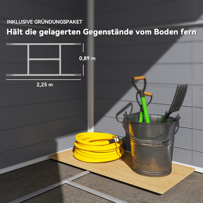 Pihavarasto puutarhatyökaluille, kierrätetty polypropeeni ja alumiini, 240 x 190 x 228 cm, tummanharmaa