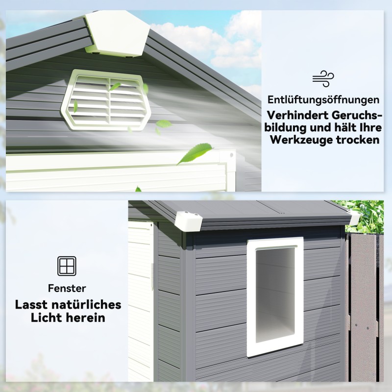 Muovinen pihavarasto 1,1 m² harjakatolla 133 x 102 x 208 cm tummanharmaa